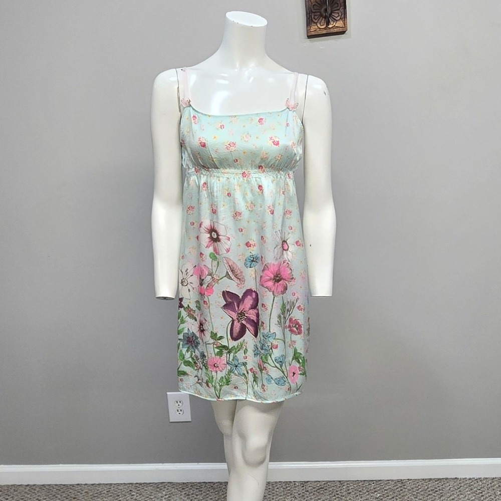 intimissimi Mint Floral Mini Dress with Pink & Purple Accents